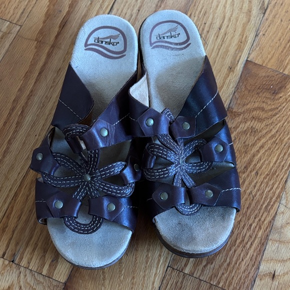 Dansko Dark Brown Leather Slide Sandals - Picture 1 of 4